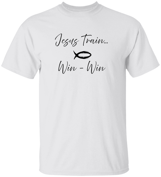 On Board with Jesus Train | Win-Win| Unisex Heavy Cotton Tee
