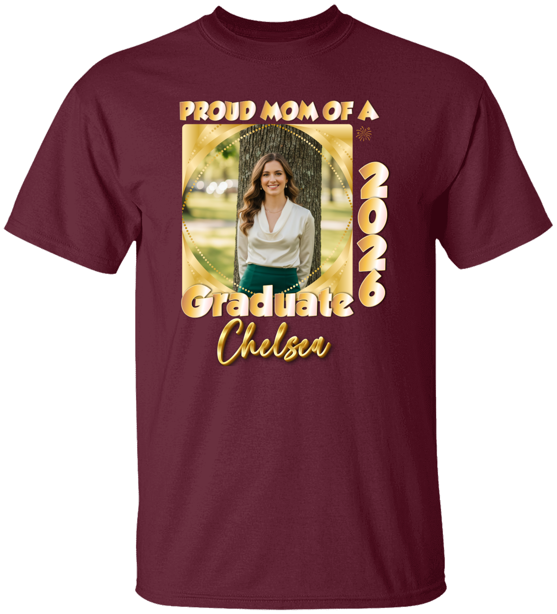 Proud Mom(Dad, Sister, Aunt) of a Graduate Beads GOLD Shirt | Personalized Photo Tee | Class of 2026  Unisex Cotton Tee