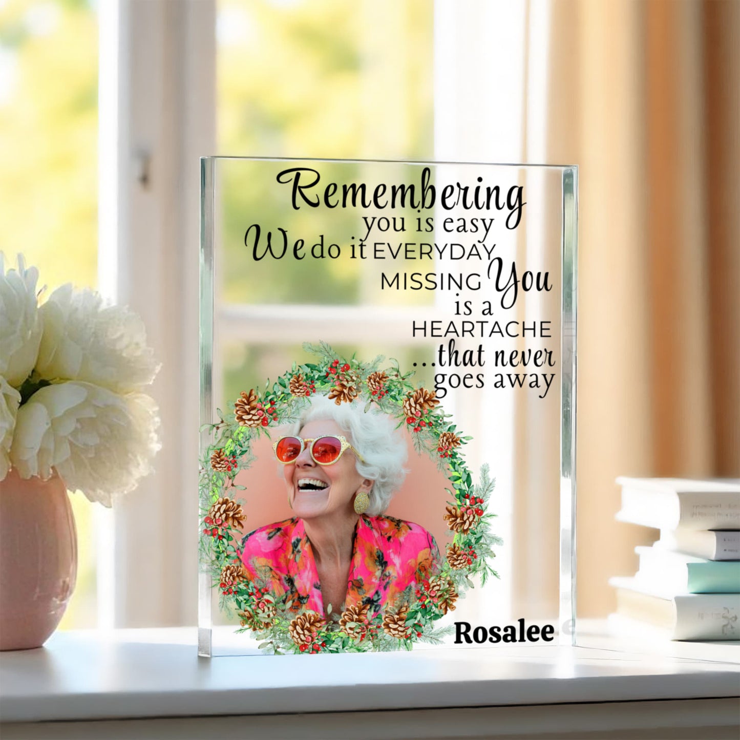 Personalized Christmas Memorial Photo Acrylic Block 5.25" x 7" Holiday Remembrance Gift