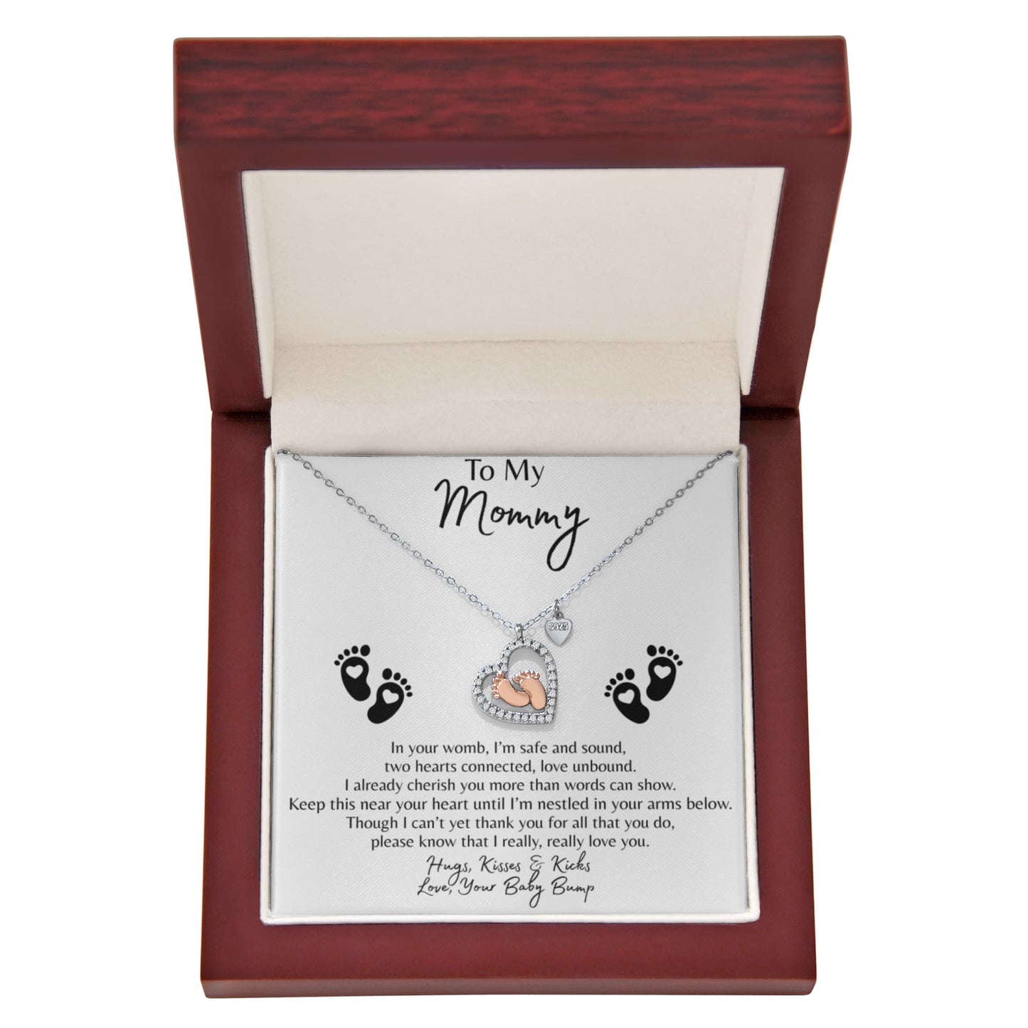 Mommy To Be-"To My Mommy "| Sparkling Baby Feet Necklace | Classic or Colored Design Options