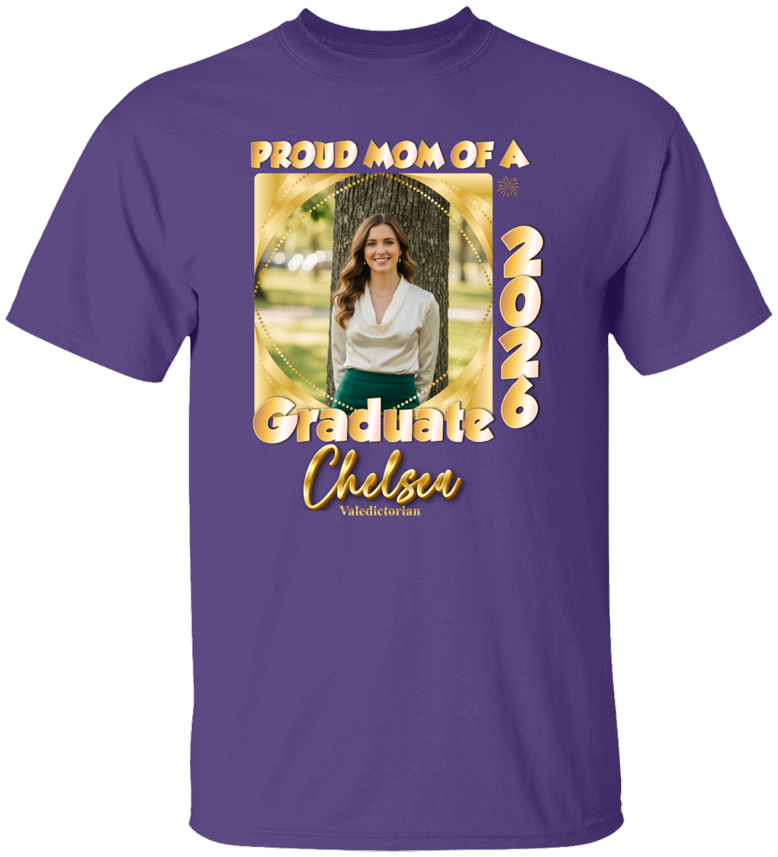 Proud Mom(Dad, Sister, Aunt) of a Graduate Beads GOLD Shirt | Personalized Photo Tee | Class of 2026  Unisex Cotton Tee