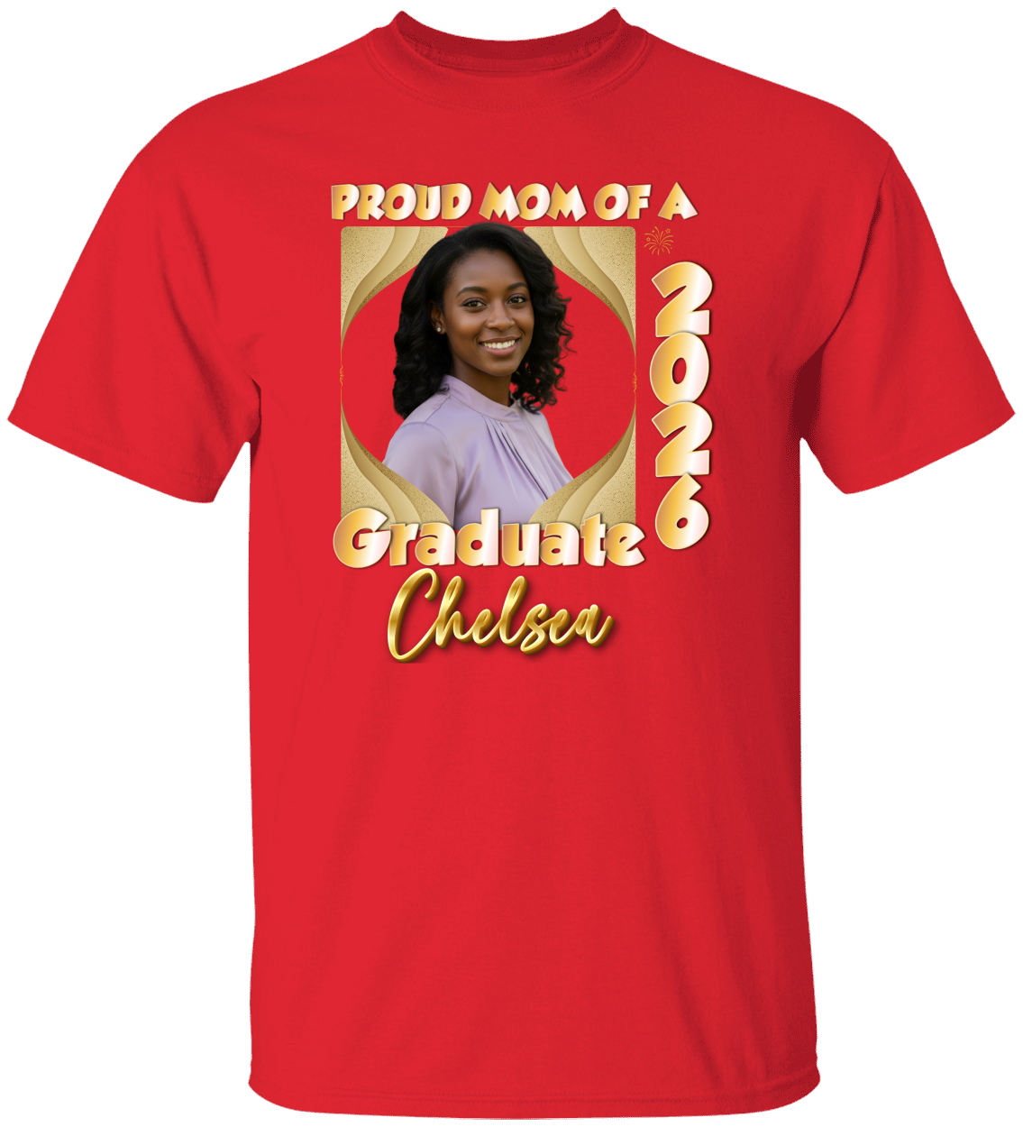 Proud Mom(Dad, Sister, Aunt) of a Graduate  Hollywood GOLD Shirt | Personalized Photo Tee | Class of 2026  Unisex Cotton Tee