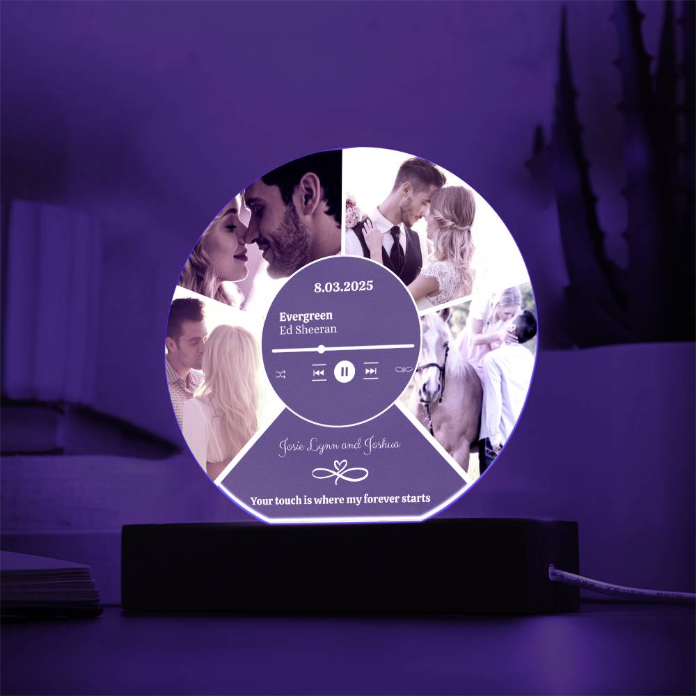 Personalized 4-Photo Collage Round Acrylic Plaque with LED Light | Custom Gift for Couples, Wives & Husbands