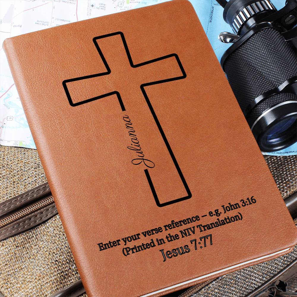Personalized Prayer Journal — Cross Cover with Name & Bible Verse | Vegan Leather