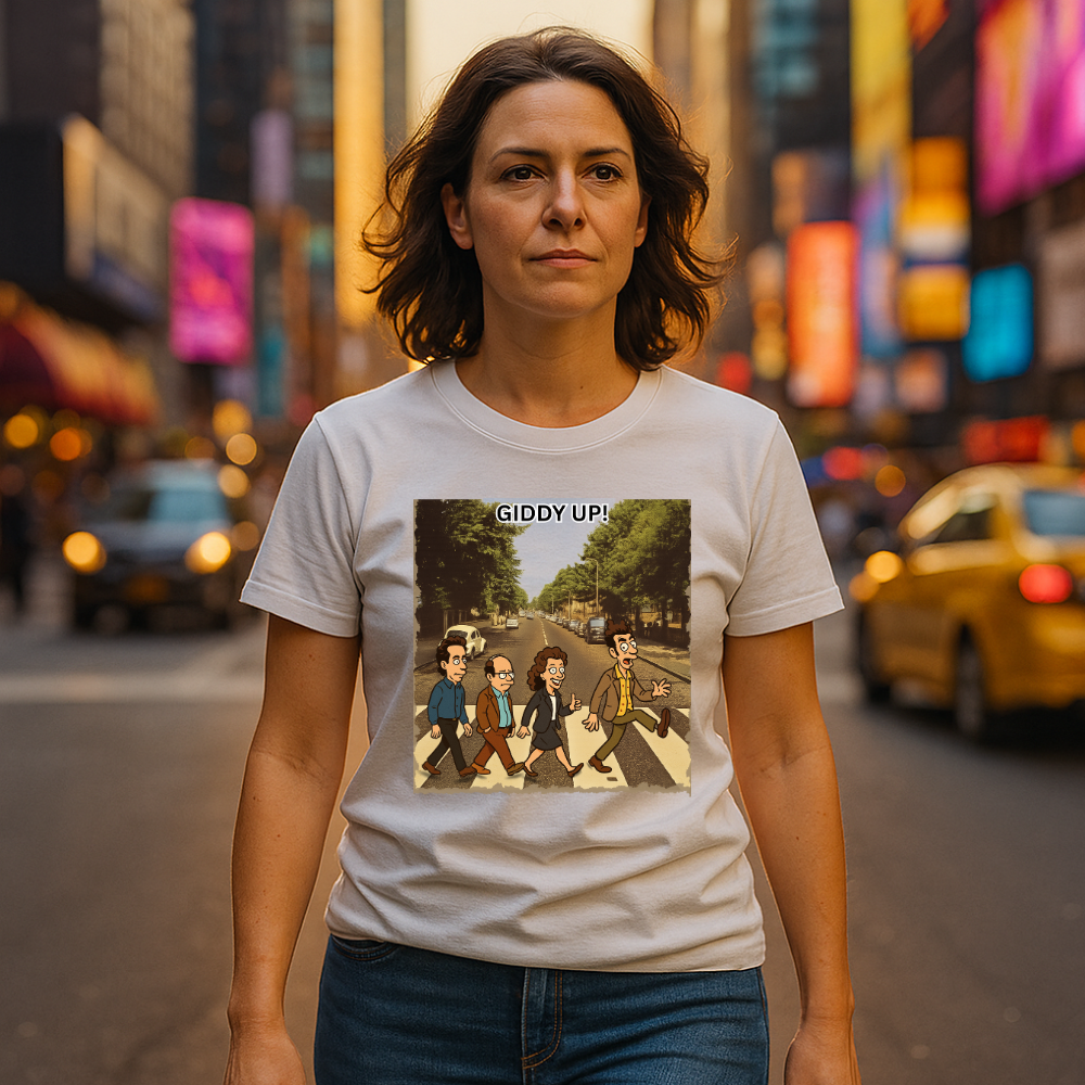 Giddy Up! Seinfeld Abbey Road Parody T-Shirt – Funny Pop Culture Tee for TV Show Fans
