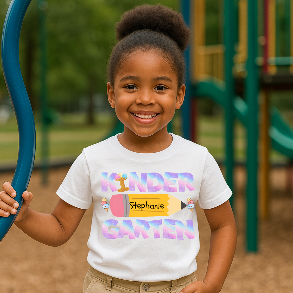 Personalized Kindergarten Tshirt |Ice Cream with Pastel Letters Design | T-Shirt-2