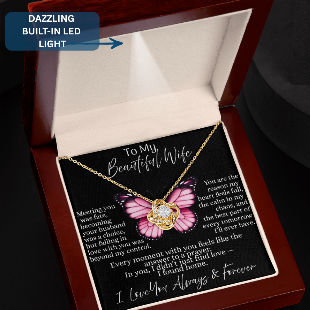 To My Beautiful Wife | Love Knot Necklace - On Black Card