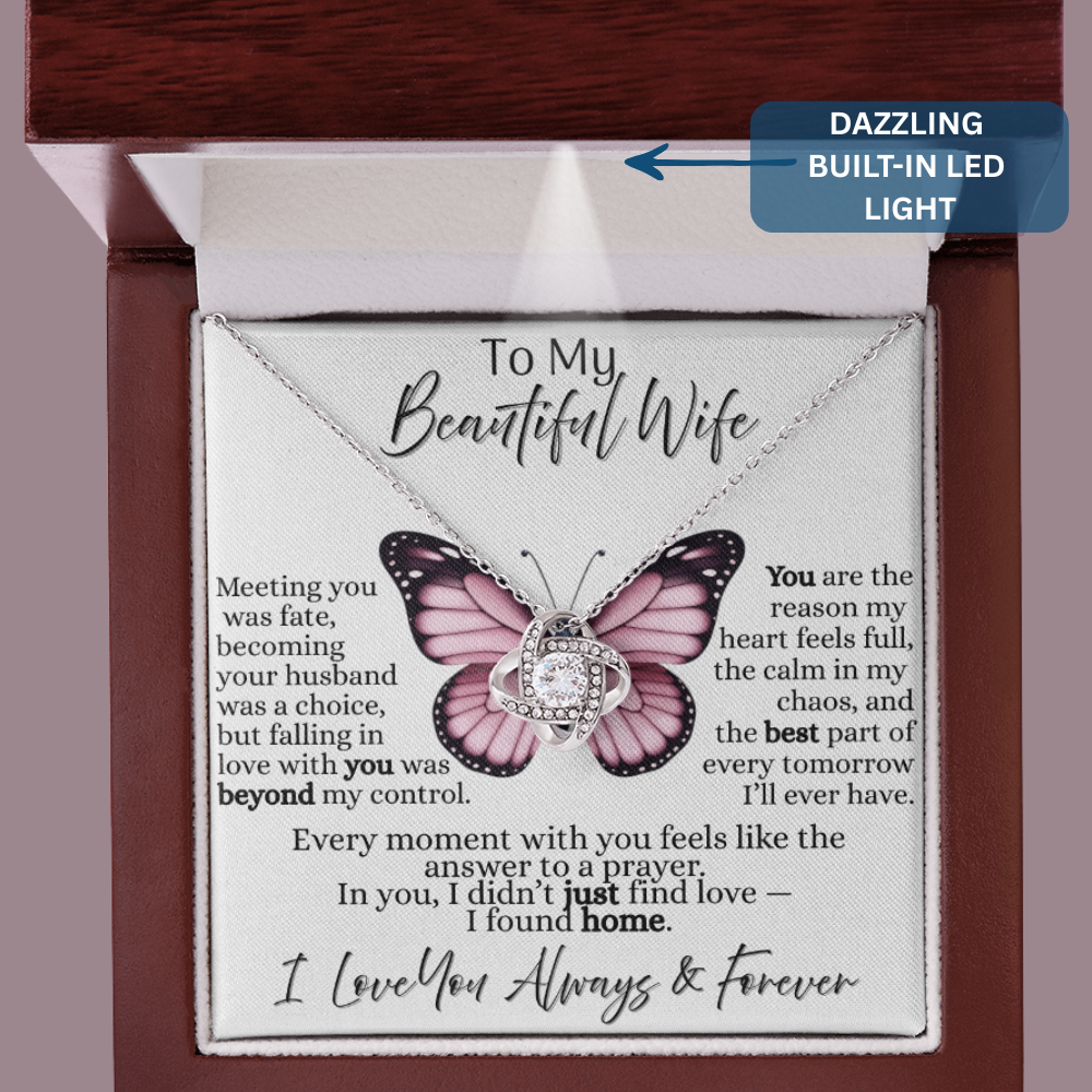 To  My Beautiful Wife | Love Knot Necklace - On White Card