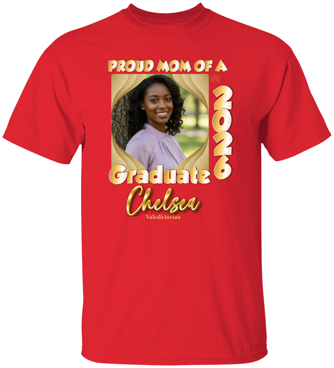 Proud Mom(Dad, Sister, Aunt) of a Graduate  Hollywood GOLD Shirt | Personalized Photo Tee | Class of 2026  Unisex Cotton Tee
