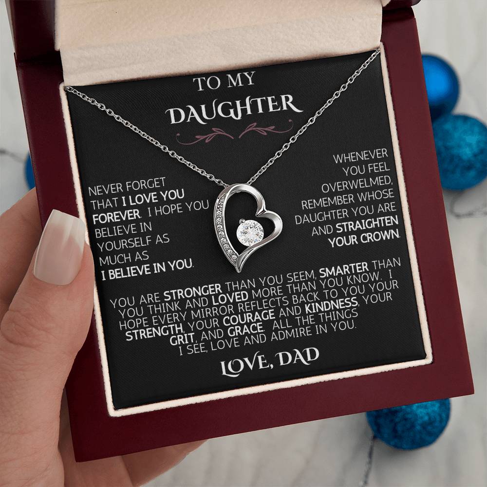 To My Daughter | Never Forget | Forever Love Necklace - Black Card with White Message