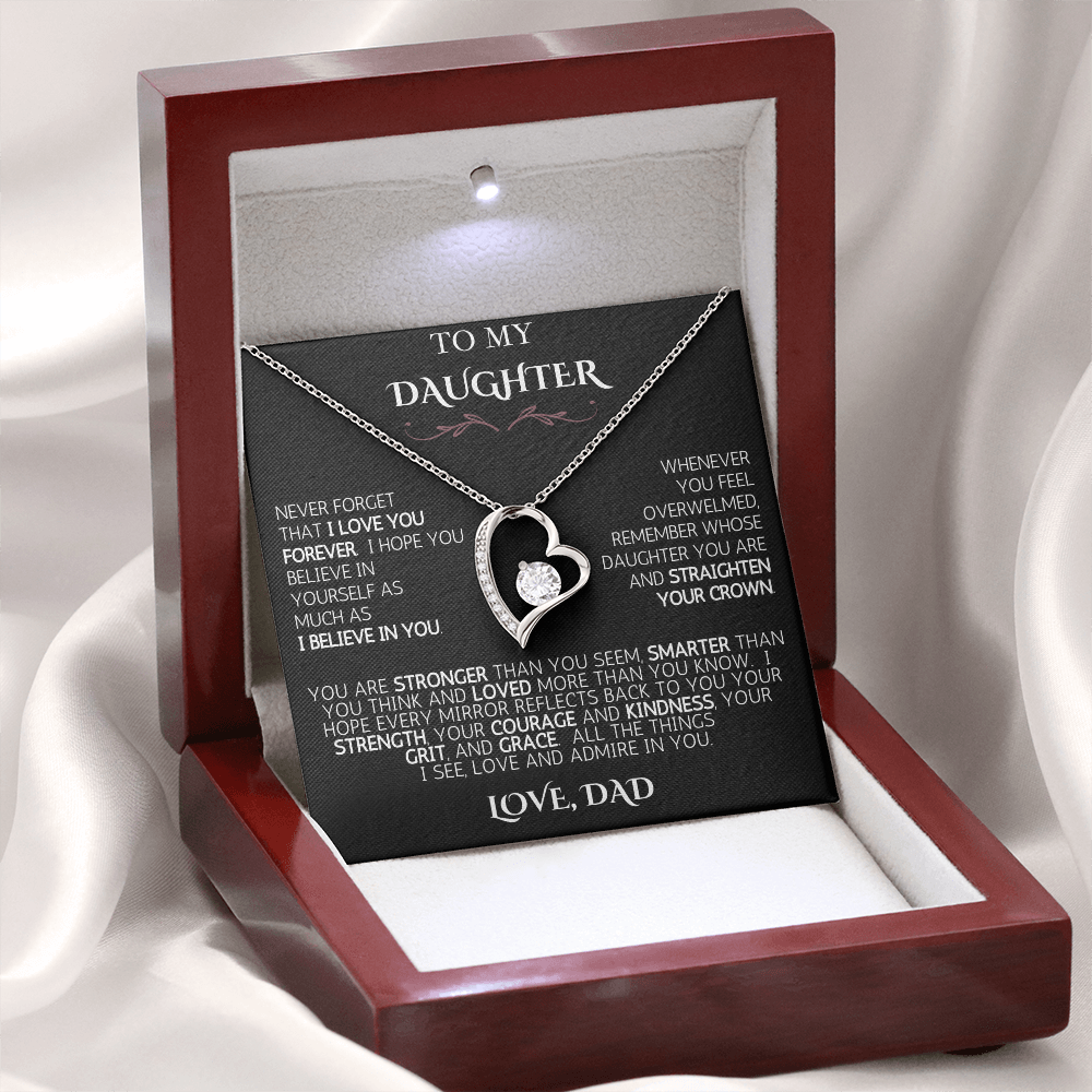 To My Daughter -  Love Dad | Never Forget | Forever Love Necklace - Black Card | White Font