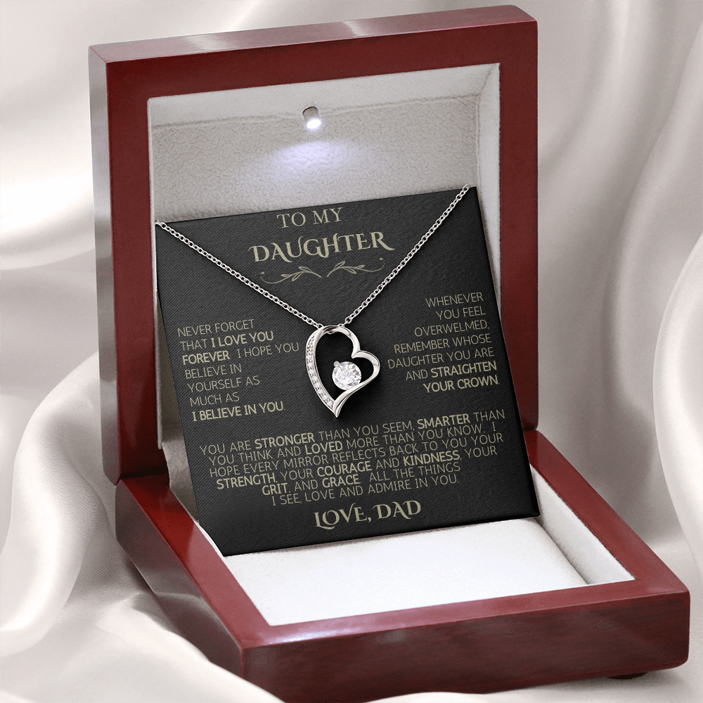 To My Daughter - Love Dad | Never Forget | Forever Love Necklace - Black Card|Gold Font