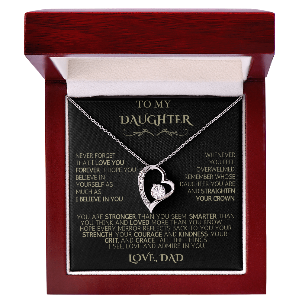 To My Daughter - Love Dad | Never Forget | Forever Love Necklace - Black Card|Gold Font