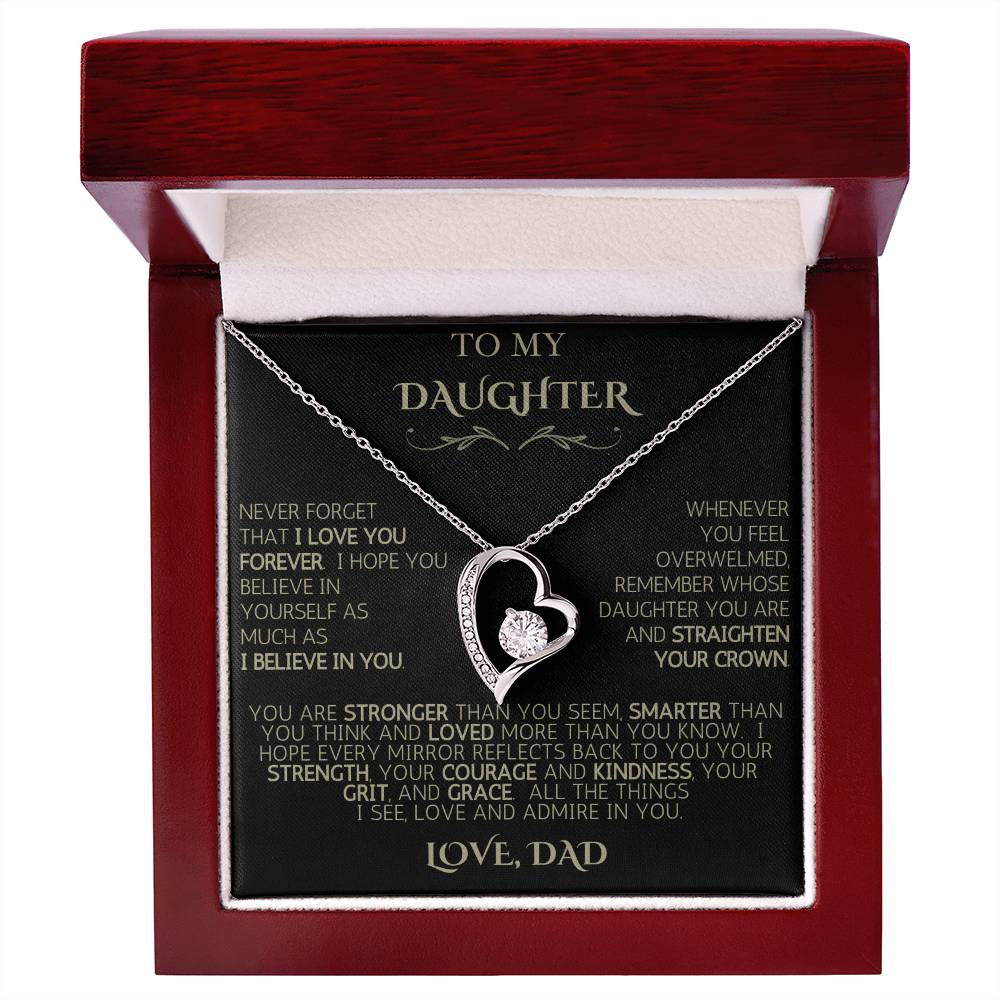 To My Daughter | Never Forget | Forever Love Necklace - Black Card with Gold Message