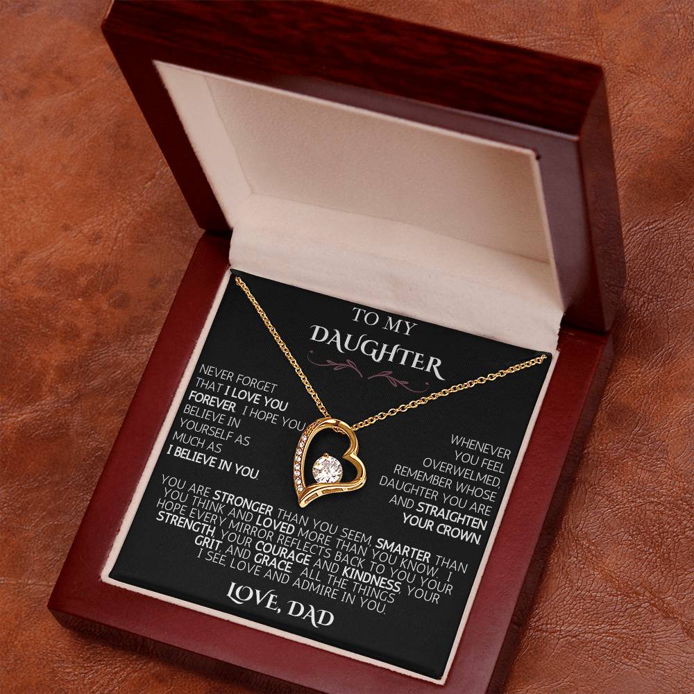 To My Daughter | Never Forget | Forever Love Necklace - Black Card with White Message
