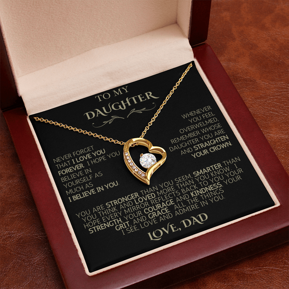 To My Daughter - Love Dad | Never Forget | Forever Love Necklace - Black Card|Gold Font