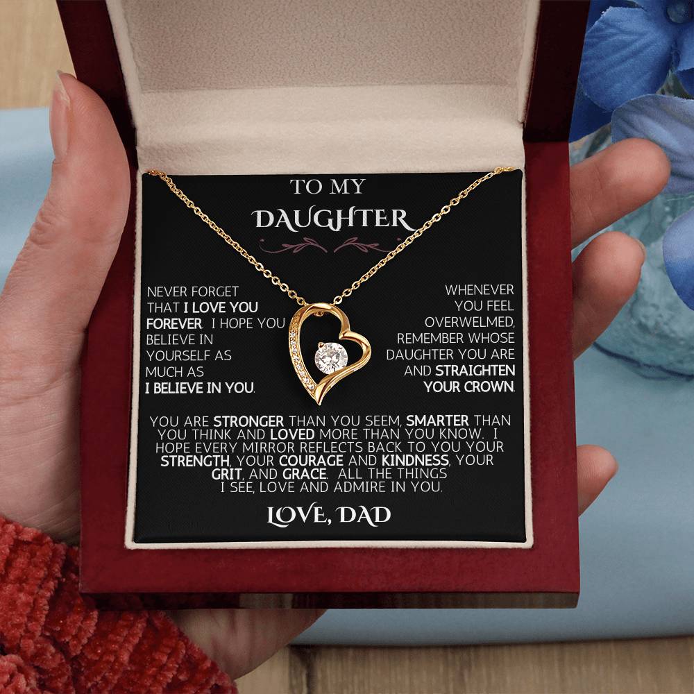 To My Daughter | Never Forget | Forever Love Necklace - Black Card with White Message