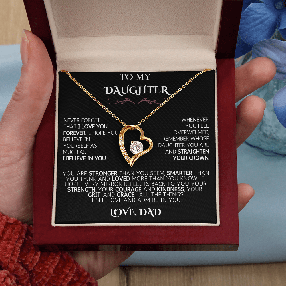 To My Daughter -  Love Dad | Never Forget | Forever Love Necklace - Black Card | White Font