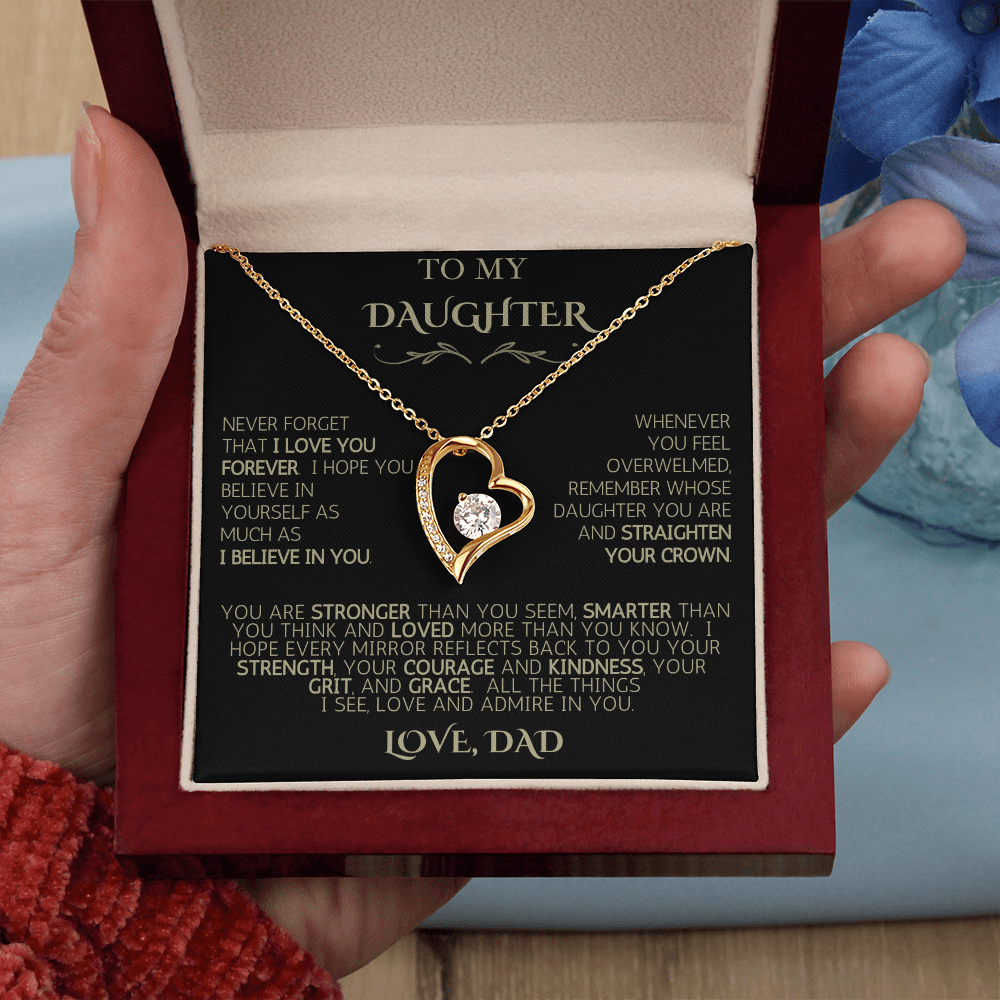 To My Daughter - Love Dad | Never Forget | Forever Love Necklace - Black Card|Gold Font