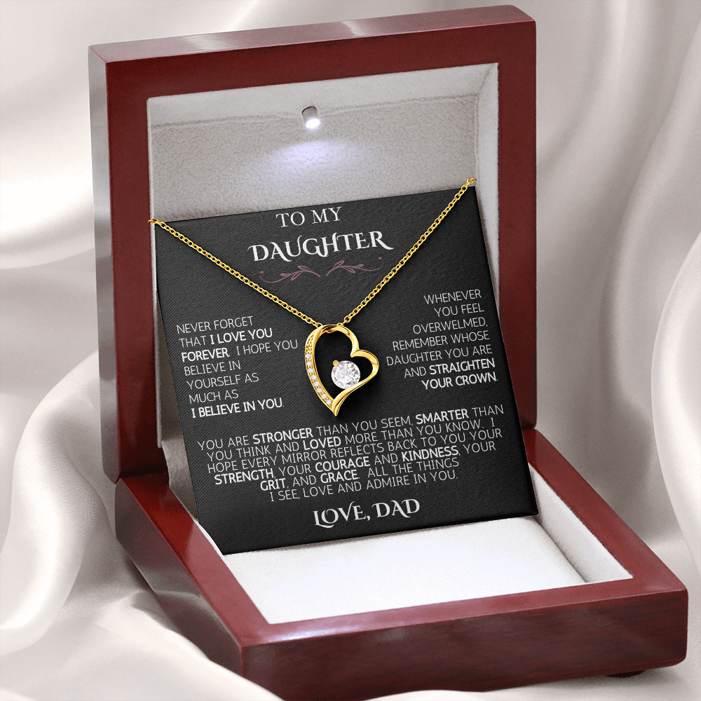 To My Daughter -  Love Dad | Never Forget | Forever Love Necklace - Black Card | White Font