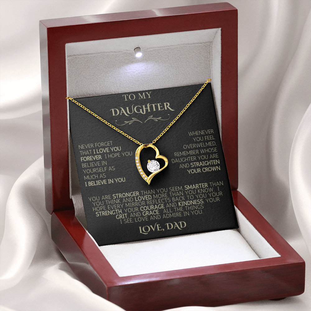 To My Daughter - Love Dad | Never Forget | Forever Love Necklace - Black Card|Gold Font