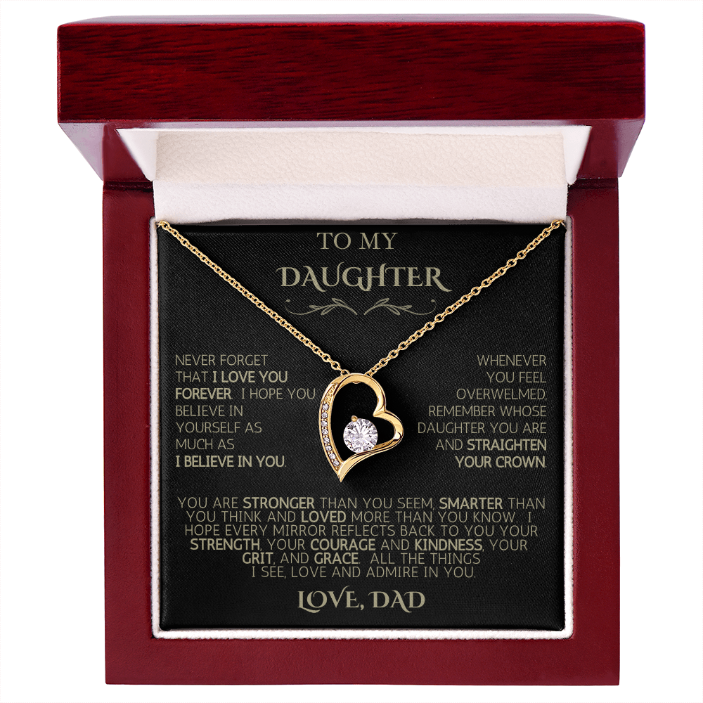 To My Daughter - Love Dad | Never Forget | Forever Love Necklace - Black Card|Gold Font