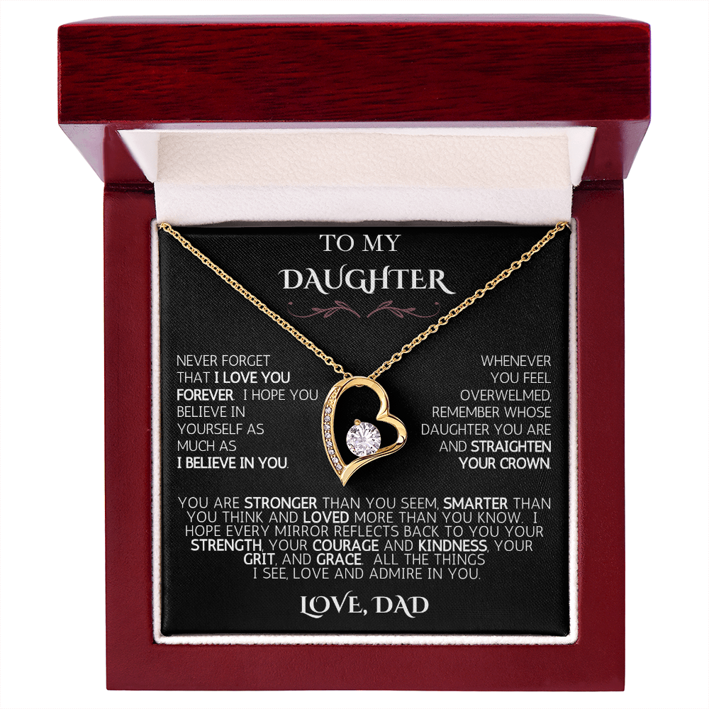 To My Daughter -  Love Dad | Never Forget | Forever Love Necklace - Black Card | White Font