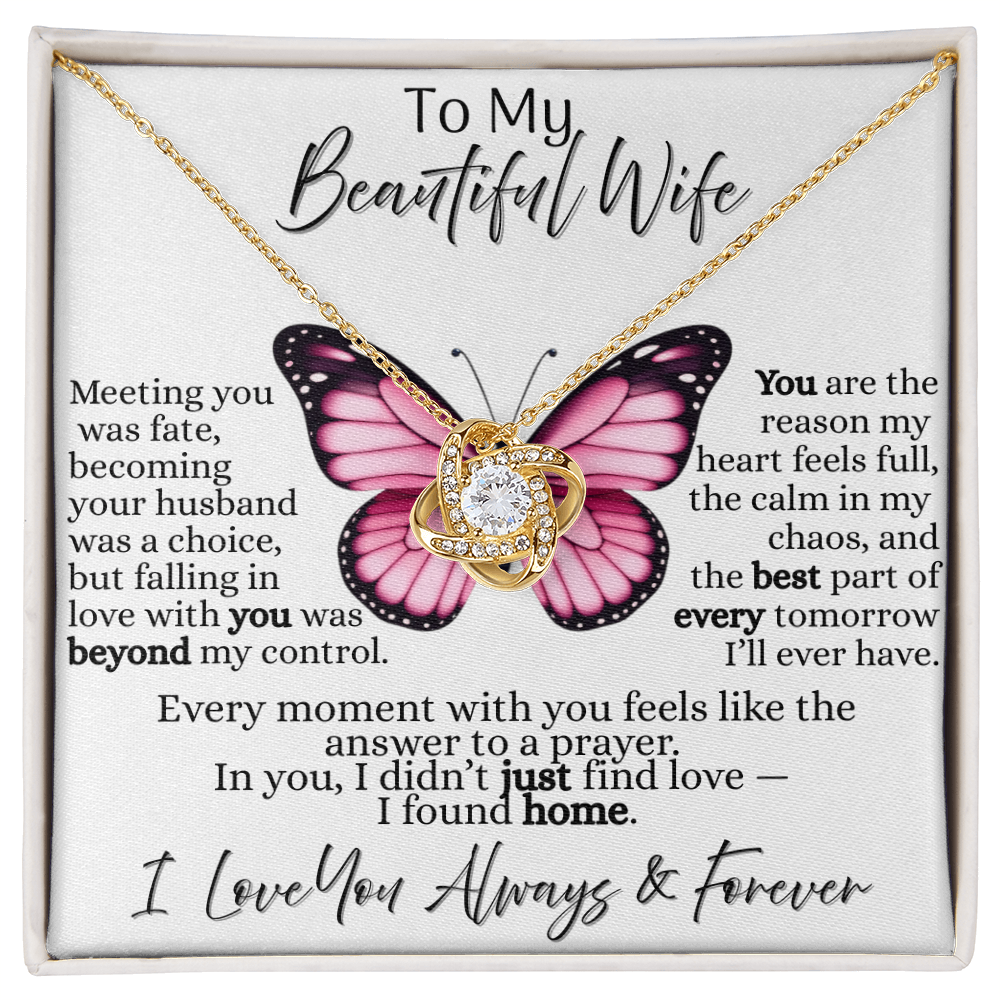 To  My Beautiful Wife | Love Knot Necklace - On White Card