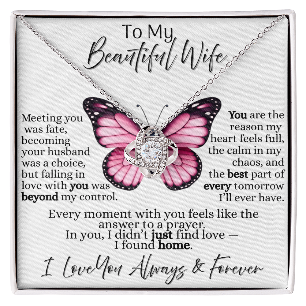 To  My Beautiful Wife | Love Knot Necklace - On White Card