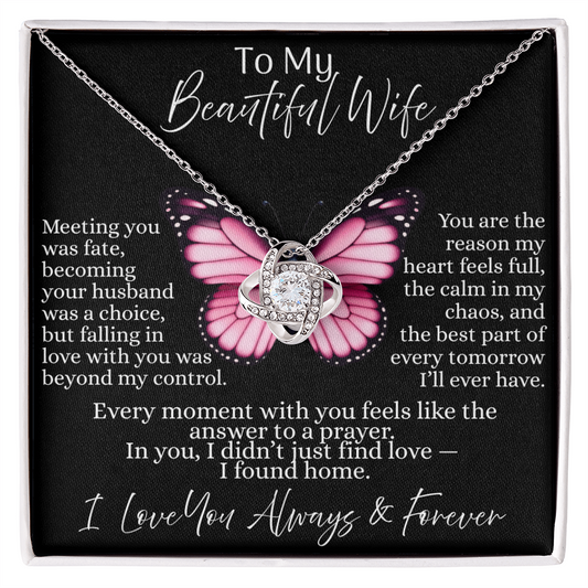 To My Beautiful Wife | Love Knot Necklace - On Black Card