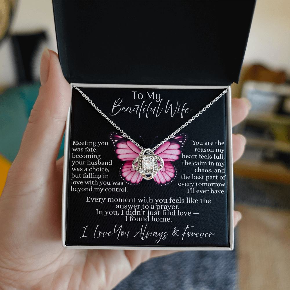 To My Beautiful Wife | Love Knot Necklace - On Black Card