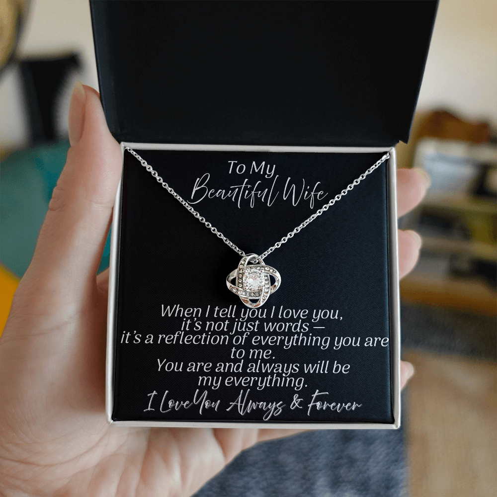 For My Beautiful Wife | My Everything | Love Knot Necklace | Black Message Card