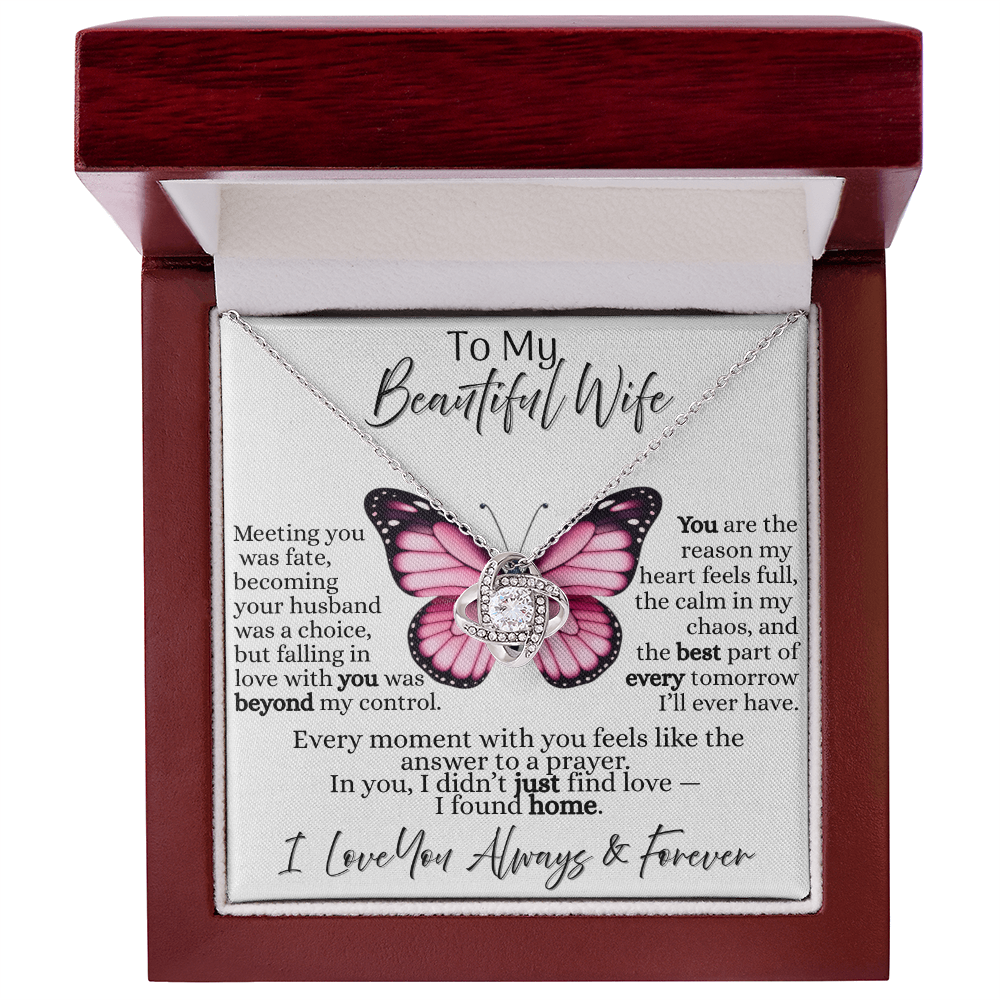 To  My Beautiful Wife | Love Knot Necklace - On White Card