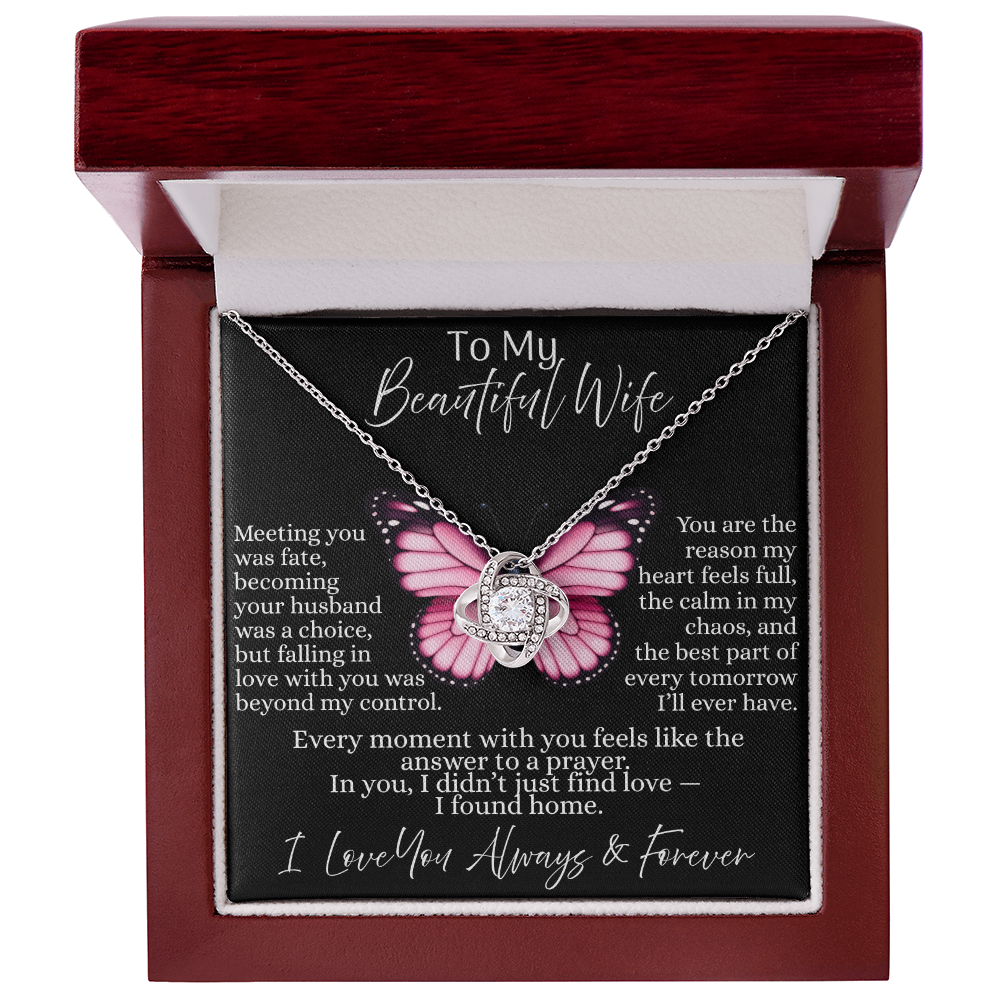 To My Beautiful Wife | Love Knot Necklace - On Black Card