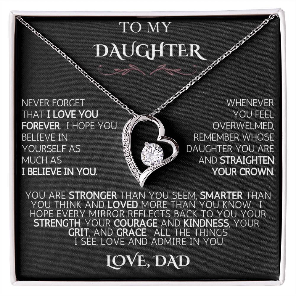 To My Daughter | Never Forget | Forever Love Necklace - Black Card with White Message