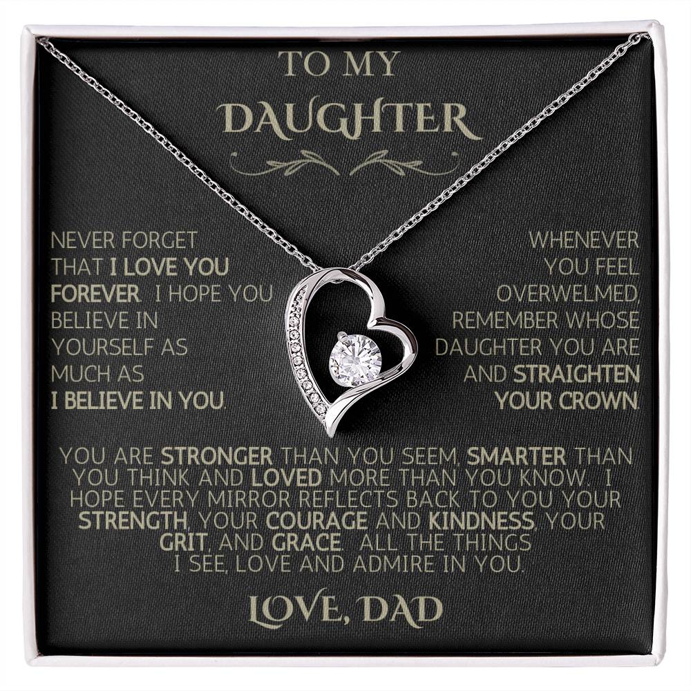 To My Daughter | Never Forget | Forever Love Necklace - Black Card with Gold Message