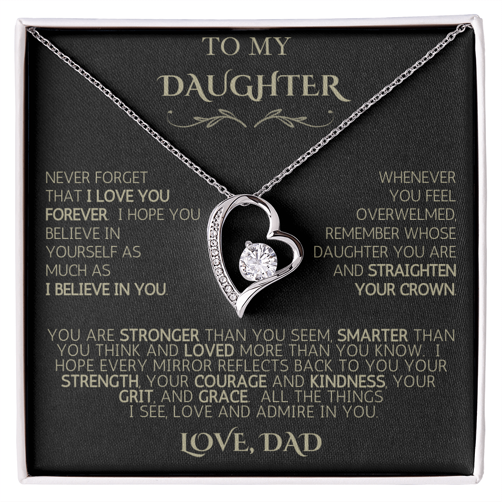 To My Daughter - Love Dad | Never Forget | Forever Love Necklace - Black Card|Gold Font