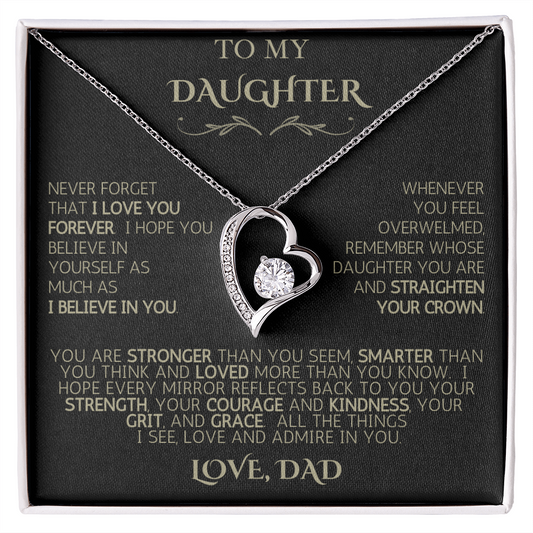 To My Daughter - Love Dad | Never Forget | Forever Love Necklace - Black Card|Gold Font