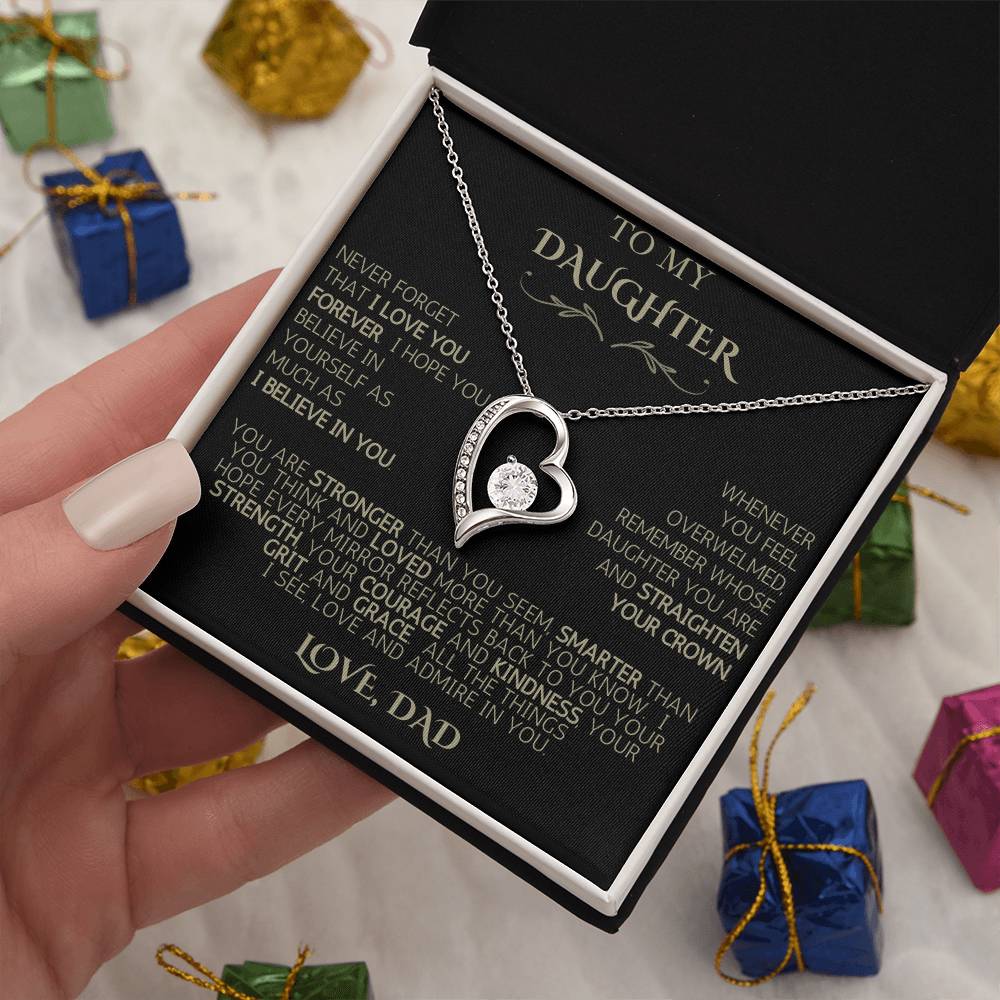 To My Daughter | Never Forget | Forever Love Necklace - Black Card with Gold Message