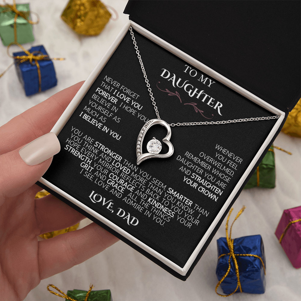 To My Daughter -  Love Dad | Never Forget | Forever Love Necklace - Black Card | White Font