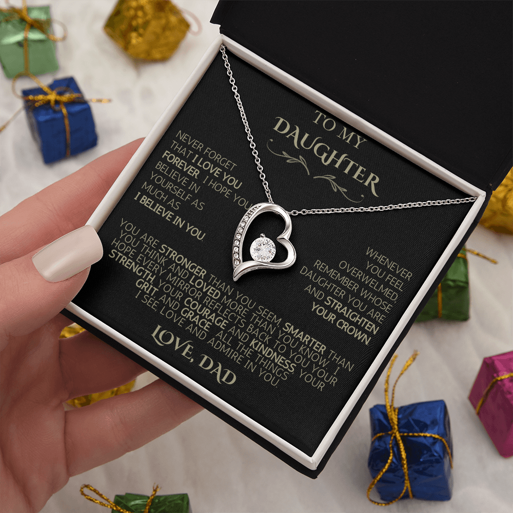To My Daughter - Love Dad | Never Forget | Forever Love Necklace - Black Card|Gold Font