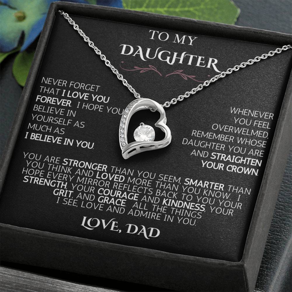 To My Daughter | Never Forget | Forever Love Necklace - Black Card with White Message