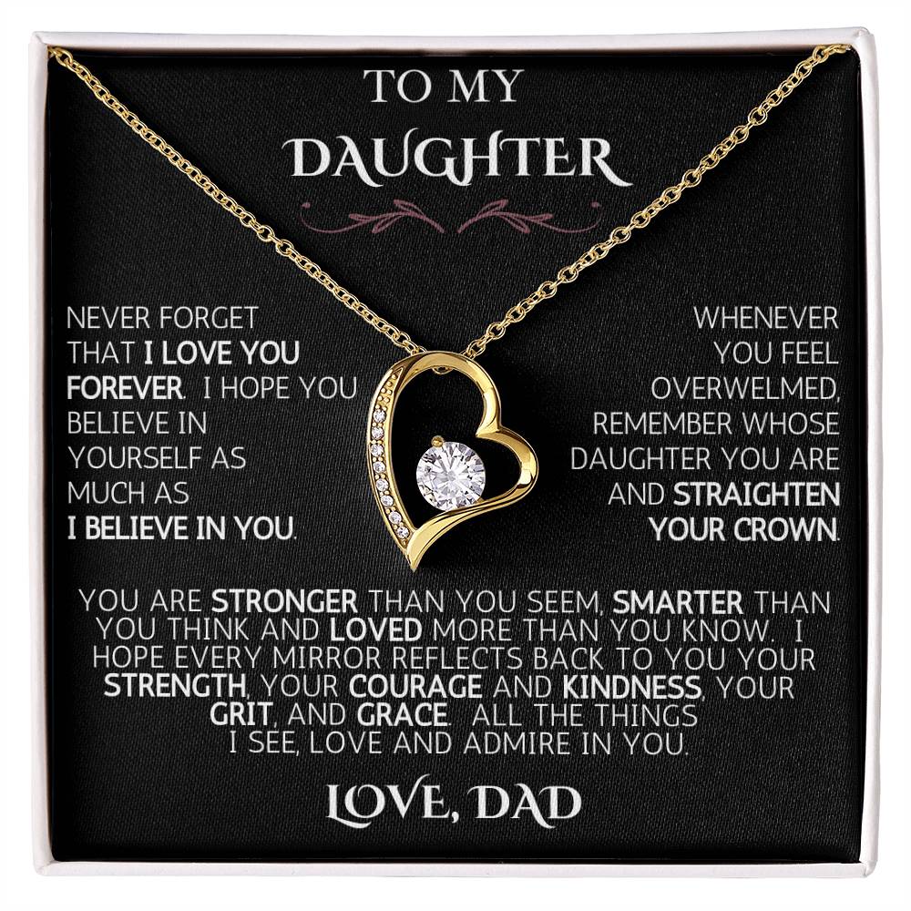 To My Daughter | Never Forget | Forever Love Necklace - Black Card with White Message