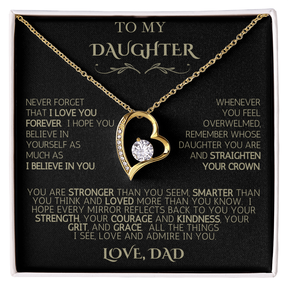 To My Daughter - Love Dad | Never Forget | Forever Love Necklace - Black Card|Gold Font