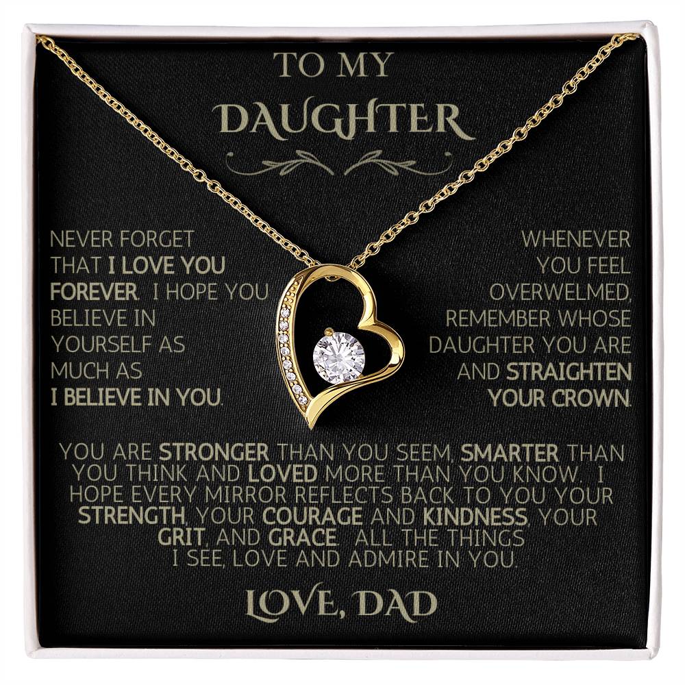 To My Daughter | Never Forget | Forever Love Necklace - Black Card with Gold Message