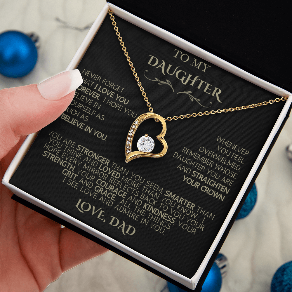 To My Daughter - Love Dad | Never Forget | Forever Love Necklace - Black Card|Gold Font