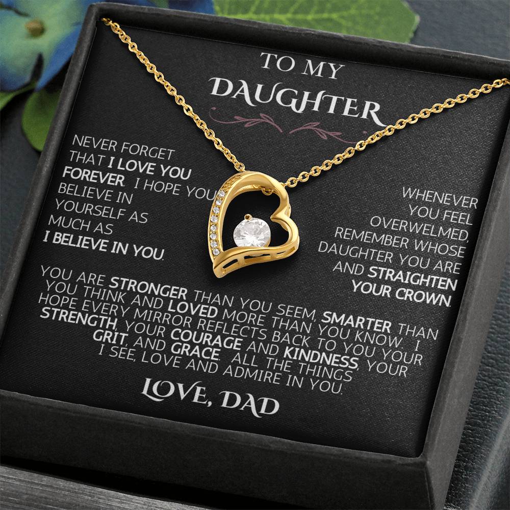 To My Daughter | Never Forget | Forever Love Necklace - Black Card with White Message