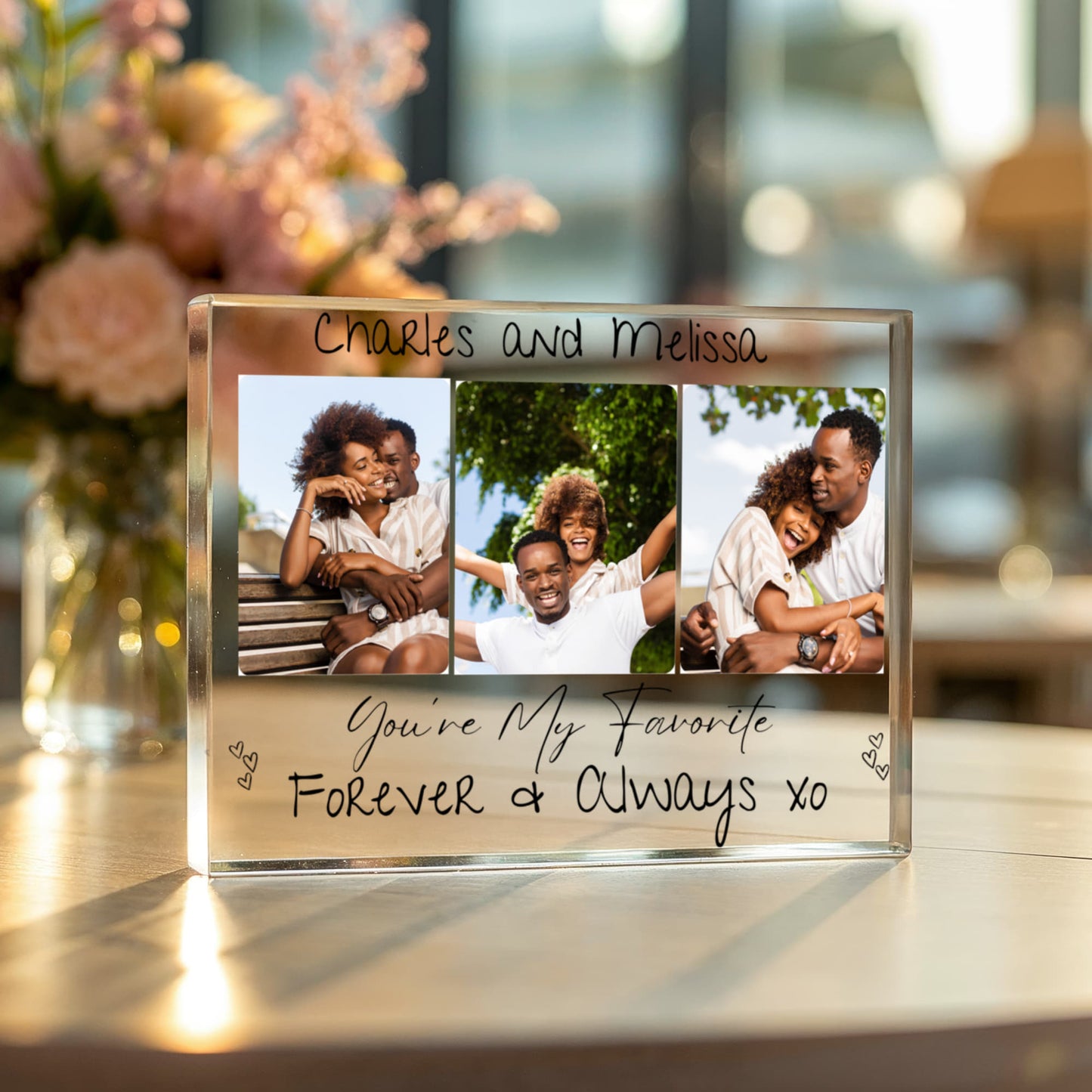 Custom Acrylic Block  - My Favorite Forever - With 3 Photos - Personalized Gift 7x5.25