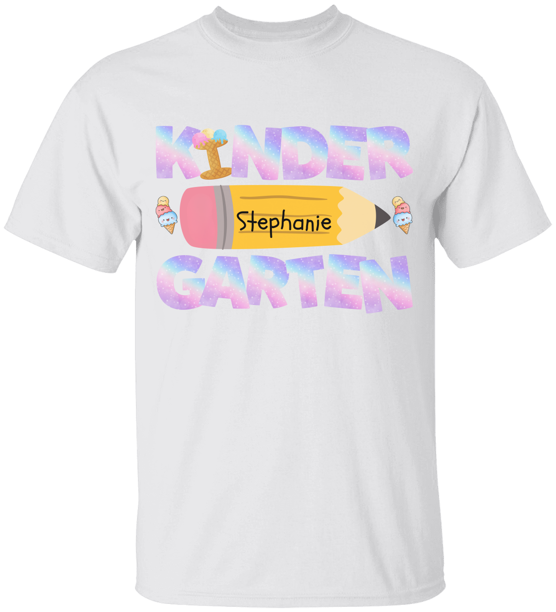 Personalized Kindergarten Tshirt |Ice Cream with Pastel Letters Design | T-Shirt-2