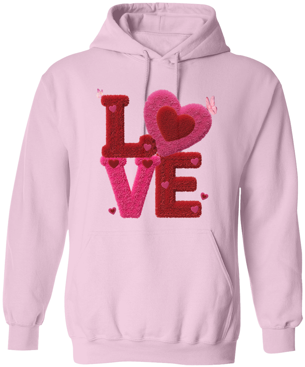 Fuzzy LOVE Hoodie - Valentine's Day Chenille-Style Heart  Hoodie - Unisex